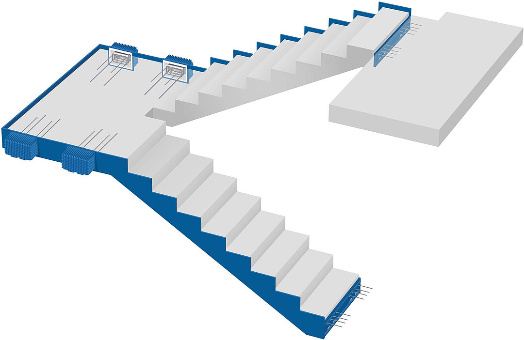 Gerader Treppenlauf, Treppenlauf und Podest entkoppelt - optimiert für Ortbeton